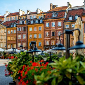 Colorful buildings in the Central market square of Warsaw