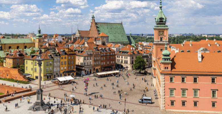 Central square with lots of people in Warsaw Poland Old Town