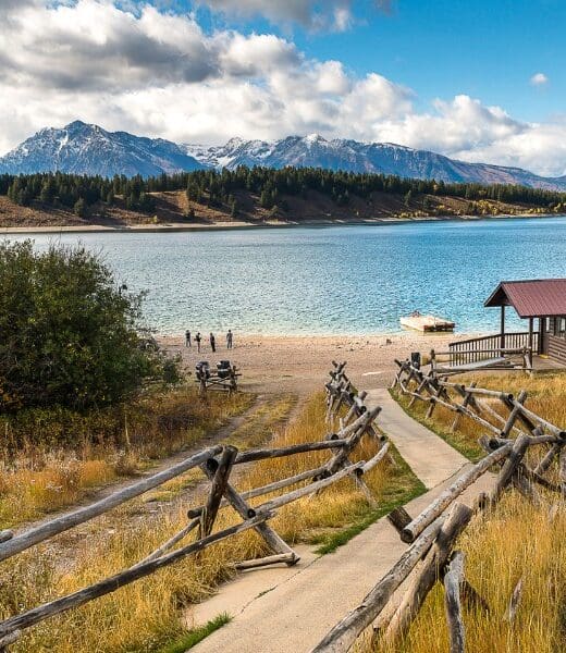 cabin by a lake near Jackson Hole Wyoming