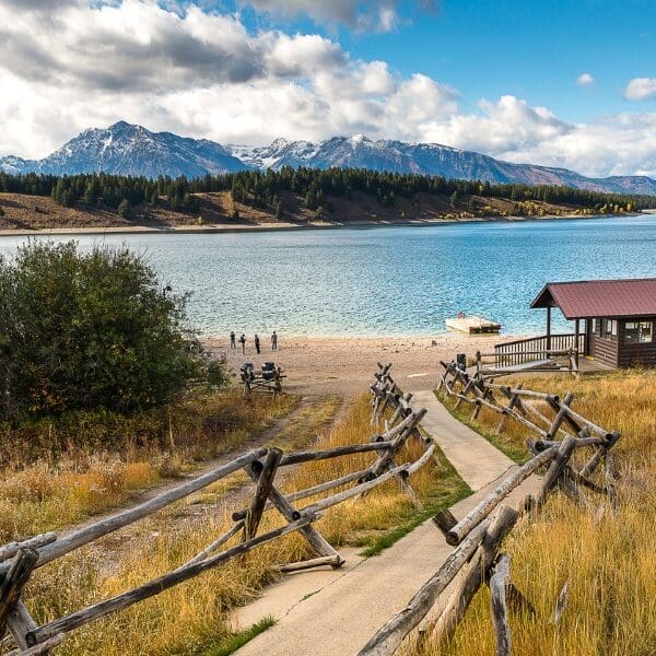 cabin by a lake near Jackson Hole Wyoming