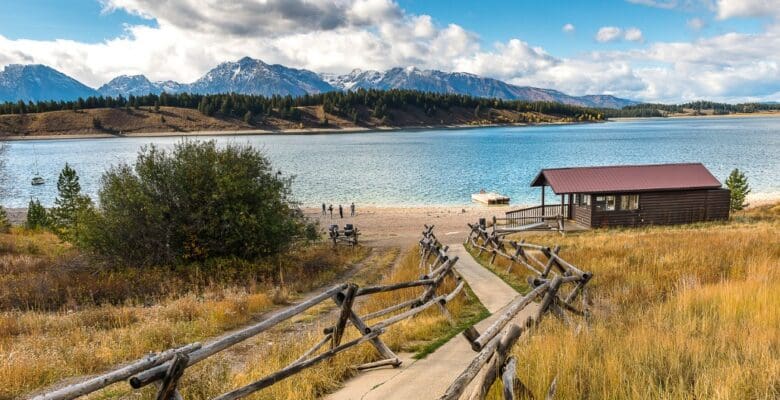 cabin by a lake near Jackson Hole Wyoming