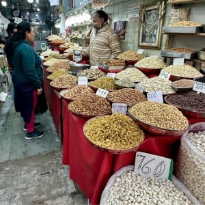 containers of spices in a Delhi market