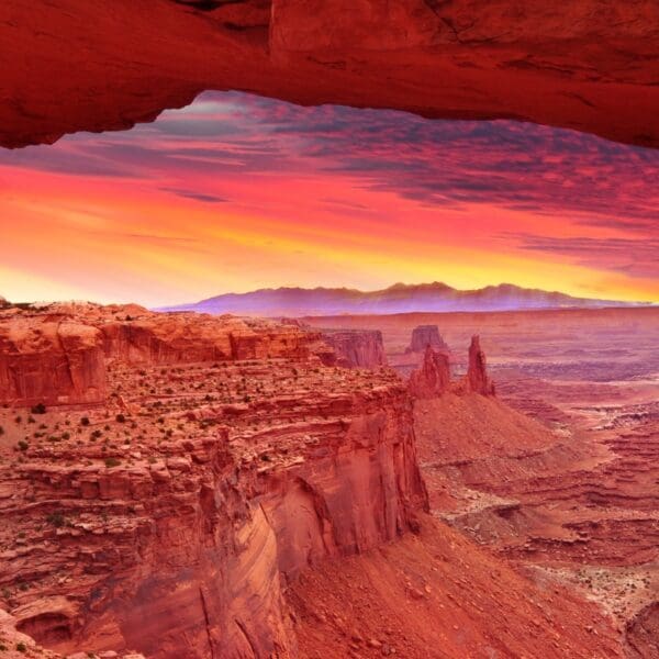 Colorful sunset with canyon views near Moab, Utah