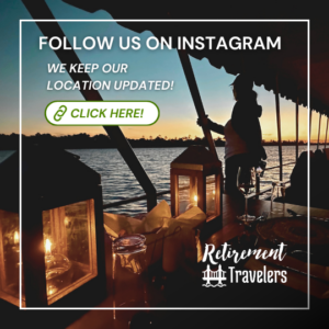 a follow button for Instagram with Bev on a sunset cruise