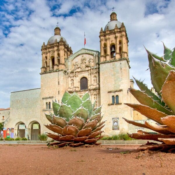 Historic building with 2 towers in Oaxaca Mexico