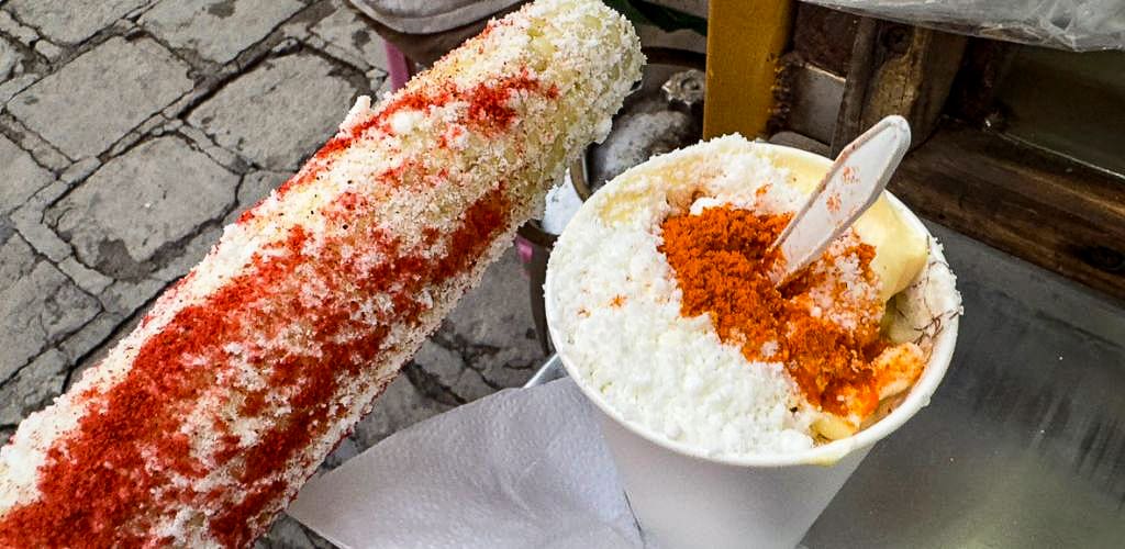 Corn on cob, Elotes, and corn in cup, Esquites.