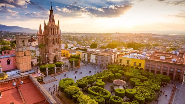 The garden in San Miguel in front of church.