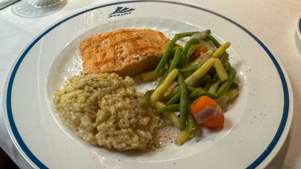 A Salmon Dinner with Lemon Risotto and Green Beans