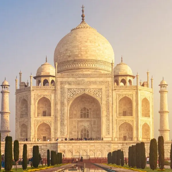 view of Taj Mahal at sunrise