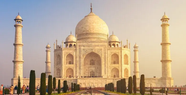 view of Taj Mahal at sunrise