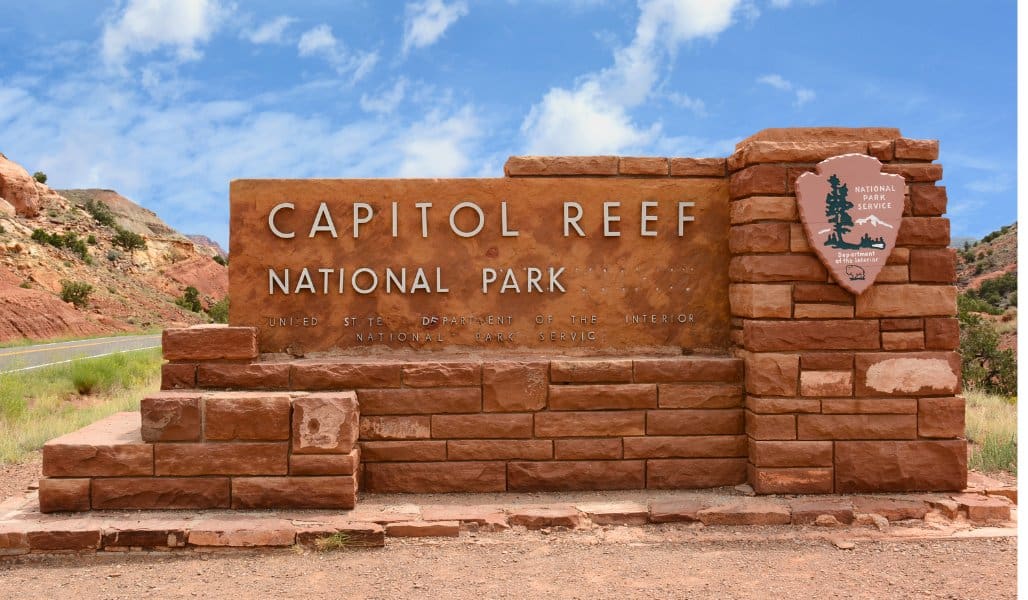 entrance sign for capitol reef national park in utah