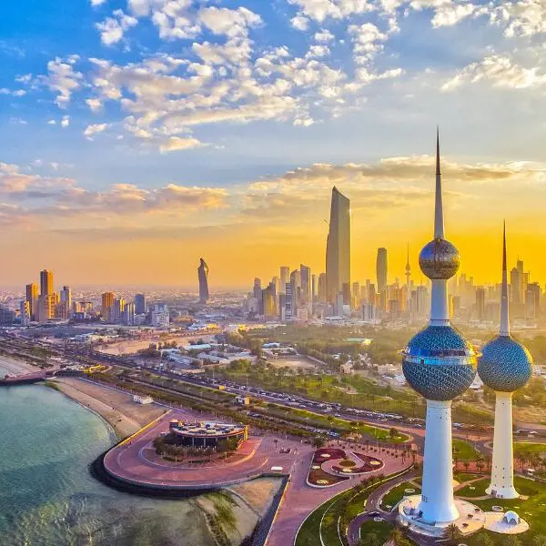 kuwait skyline with towers and buildings