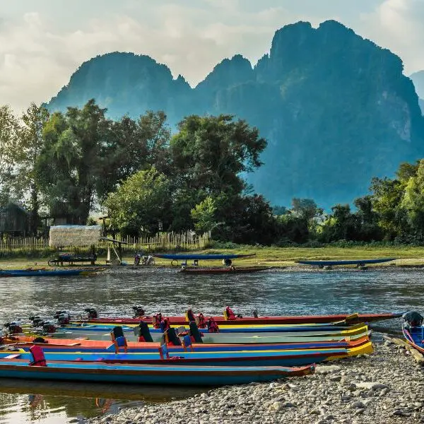 boats on a river in laos