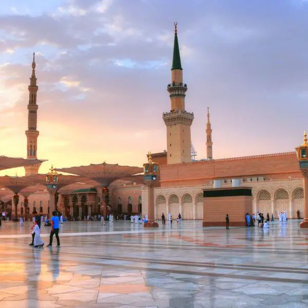 mosque in saudi arabia at sunrise