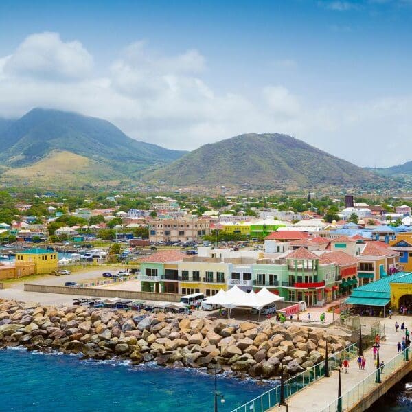 view of town and mountains on st kitts and nevis