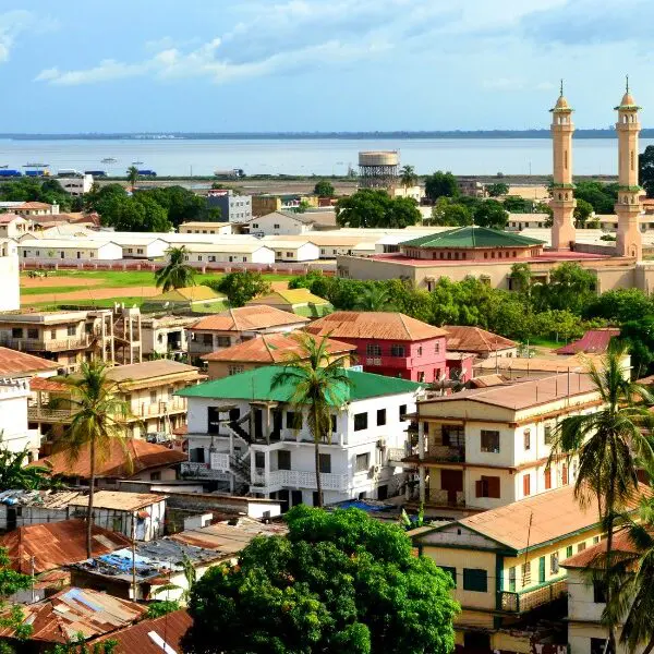 colorful buildings in a city in The Gambia