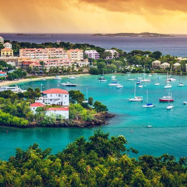 view of bay and St John city on US Virgin Islands