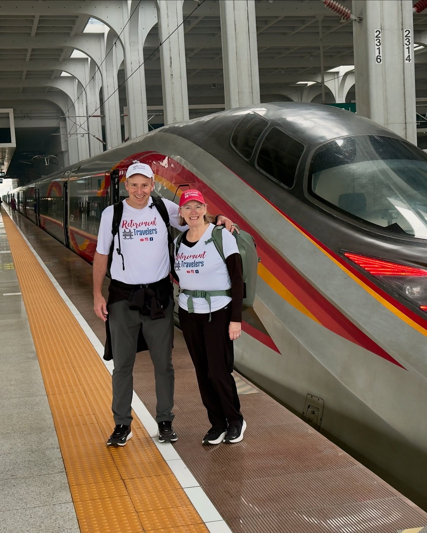 Just zipping around China by train,
We think it’s much better than a plane.
A rail network so vast,
And speeds that are fast,
There is nary a thing to complain.

Several of you have asked how we are getting around in China? Well, the Chinese high-speed train system has quite simply BLOWN US AWAY!!! It is modern, affordable, fast, clean, efficient, convenient and has great service. There is a rapidly expanding network of 25,000 miles of high-speed rail lines, with numerous daily routes going about anywhere you would want to go. We have tried the 1st and 2nd class tickets, both of which are perfectly fine, but admit we love the over-the-top luxury of business class for affordable prices. We will be detailing more info about Chinese train travel in future videos, so stay tuned. John and Bev
#china #trains #traintravel