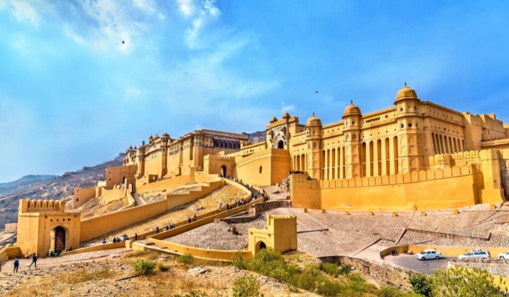 amer fort on top of a hill in Jaipur India