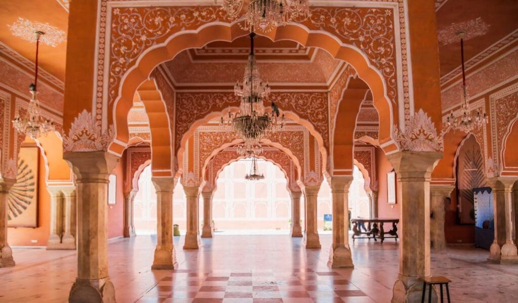 inside arches of city palace of Jaipur