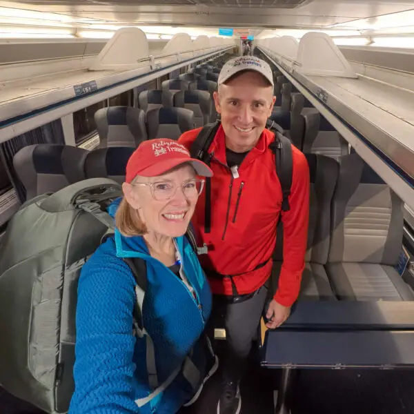 John and Bev inside Amtrak train car